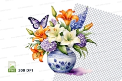 Vase with flowers and butterfly clipart png Product Image 1