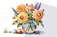 Watercolor floral bouquet in vase clipart png Product Image 1