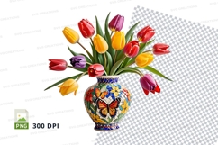 Colorful tulip bouquet in decorative vase clipart png Product Image 1