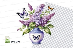 Vase with purple lilacs and butterflies clipart png Product Image 1