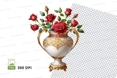 Ornate vase with red roses clipart png Product Image 1