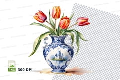 Delft blue vase with tulips clipart png Product Image 1
