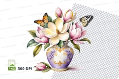 Floral vase with butterflies clipart png Product Image 1