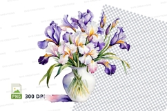 Watercolor iris bouquet in vase clipart png Product Image 1