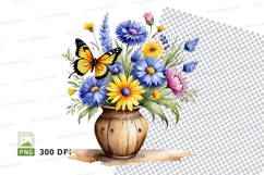 Watercolor flower bouquet with butterfly in vase Product Image 1
