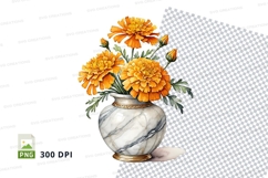 Marigold flowers in marble vase clipart png Product Image 1