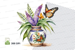 Floral vase with butterflies clipart png Product Image 1