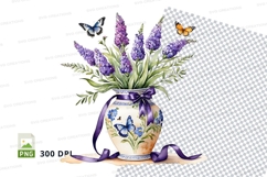 Watercolor lavender bouquet in vase clipart png Product Image 1