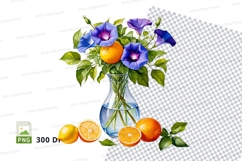 Clipart png of a bouquet of flowers in a vase with oranges Product Image 1