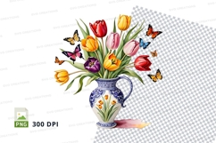 Vase with tulips and butterflies clipart png Product Image 1