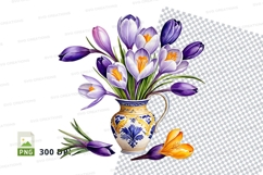 Vase with purple and white tulips clipart png Product Image 1