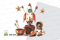 Astronaut with rocket ship and utensils clipart png Product Image 1