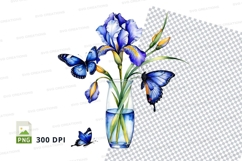 Blue iris flowers with butterflies clipart png Product Image 1