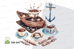 Nautical-themed tea set clipart png Product Image 1