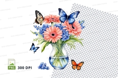 Floral bouquet with butterflies clipart png Product Image 1
