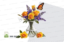 Floral bouquet with butterfly in vase clipart png Product Image 1