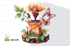 Floral vase with sunflower and butterflies clipart png Product Image 1