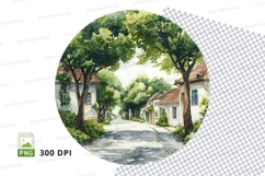 Rural village scene clipart png Product Image 1