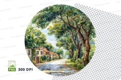 Rustic village street mockup round frame Product Image 1