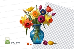 Vase with colorful flowers clipart png Product Image 1