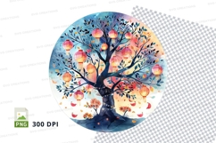 Watercolor tree with lanterns clipart png Product Image 1