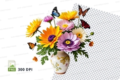 Flower bouquet with butterflies clipart png Product Image 1