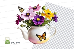 Teapot with flowers and butterflies mockup Product Image 1