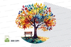 Autumn tree with bench clipart png Product Image 1