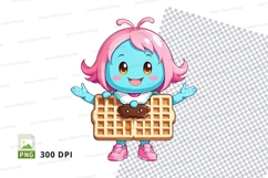 Cartoon girl holding waffle clipart png Product Image 1