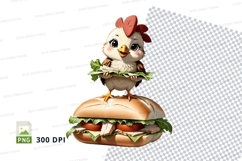 Cartoon chicken holding sandwich clipart png Product Image 1