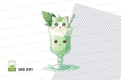 Cute cat in a green smoothie clipart png Product Image 1