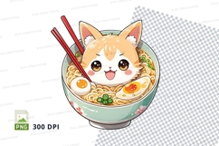 Cartoon cat in ramen bowl clipart png Product Image 1