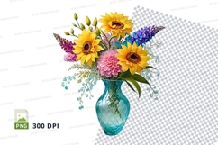 Floral bouquet in blue vase clipart png Product Image 1