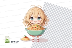Cartoon girl eating spaghetti clipart png Product Image 1