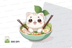 Cute cat in ramen bowl clipart png Product Image 1