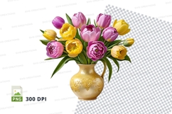 Clipart png of a bouquet of tulips in a vase Product Image 1