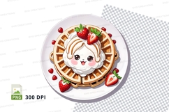 Waffle with ice cream and strawberries clipart png Product Image 1