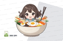 Anime girl in bowl of ramen clipart png Product Image 1