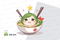 Cute cartoon character in ramen bowl clipart png Product Image 1