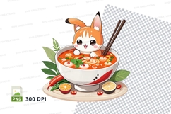 Cartoon cat in ramen bowl clipart png Product Image 1