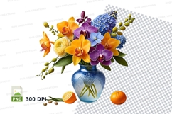 Floral bouquet in blue vase clipart png Product Image 1