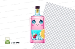 Cartoon style pink beverage bottle mockup with fruits Product Image 1