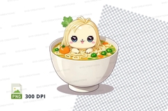 Cartoon cat in bowl of noodles clipart png Product Image 1