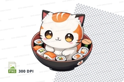 Cartoon cat in sushi bowl clipart png Product Image 1