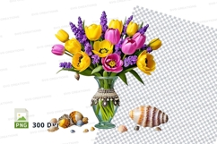 Floral bouquet in vase with seashells clipart png Product Image 1