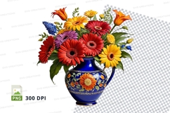 Flower bouquet in decorative blue vase clipart png Product Image 1