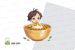 Cartoon character in bowl of soup clipart png Product Image 1