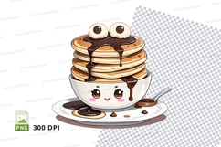 Cartoon stack of pancakes with chocolate syrup mockup Product Image 1