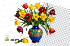 Vase with colorful flower bouquet clipart png Product Image 1