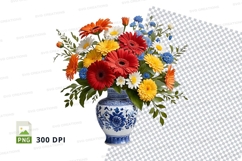 Floral bouquet in blue vase clipart png Product Image 1